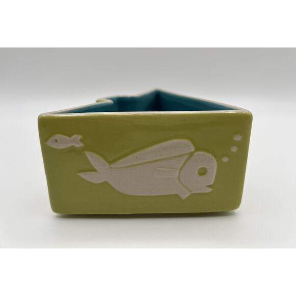 Modfish Bowl Tiki Mug w Fish Tiki Farm Ken Ruzic Green Glaze 2.5" Tall 2015 - Picture 7 of 12